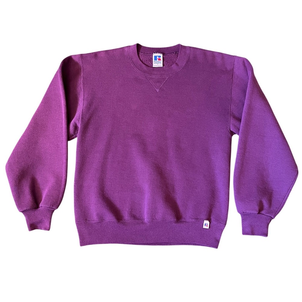 1980s Russell Athletic Mens Crewneck Sweatshirt Blank Cranberry Made USA Small